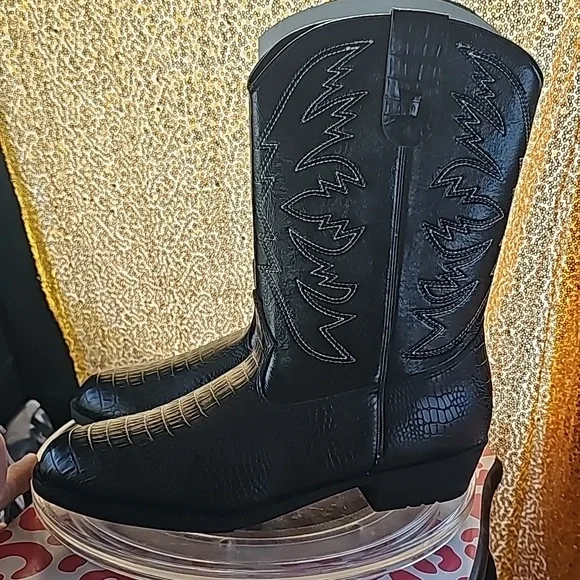 I New w/ o tags SmartFit black cowboy boots New wild western kicks boys sz 4 - Picture 6 of 9